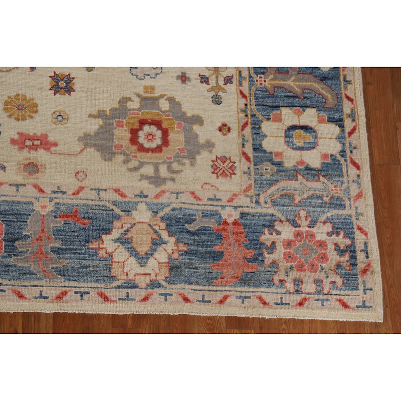 Hand Knotted Oriental 100% Wool Carpet Transitional All-Over Beige & Ivories Oushak Area Rug - 9' 9'' X 8' 1''