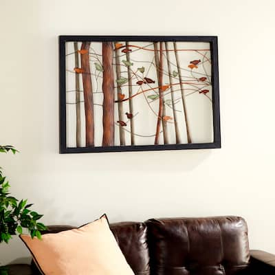 Multi Colored Metal Cutout Bird Home Wall Decor with Tree Branch Accents and Black Metal Frame