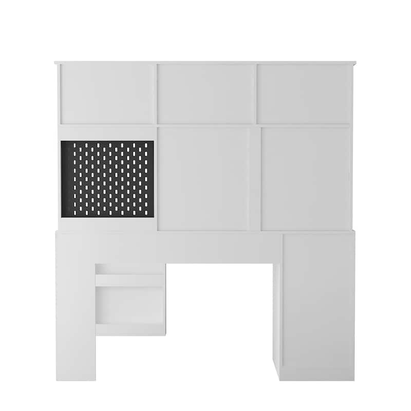 Anmytek White L Shaped Computer Desk with Hutch Storage Corner Workstation for Home Office