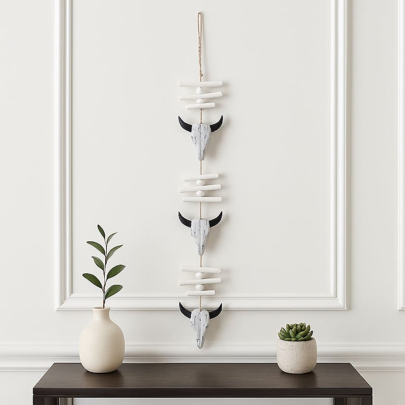 Decorative Wooden Cow Skulls for Home Decor - 29", Black & White - 29.0"