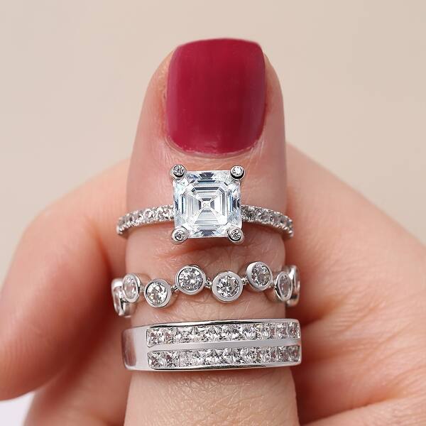 Details about  / Silver Channel Set Princess CZ 10-Stone Engagement Wedding Band Ring 1.5 CT 5mm