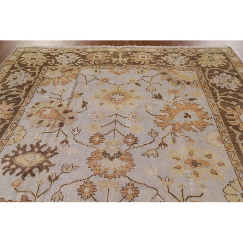 Hand Knotted Oriental 100% Wool Carpet Transitional Geometric Greys & Charcoal Oushak Area Rug - 11' 10'' X 9' 0''