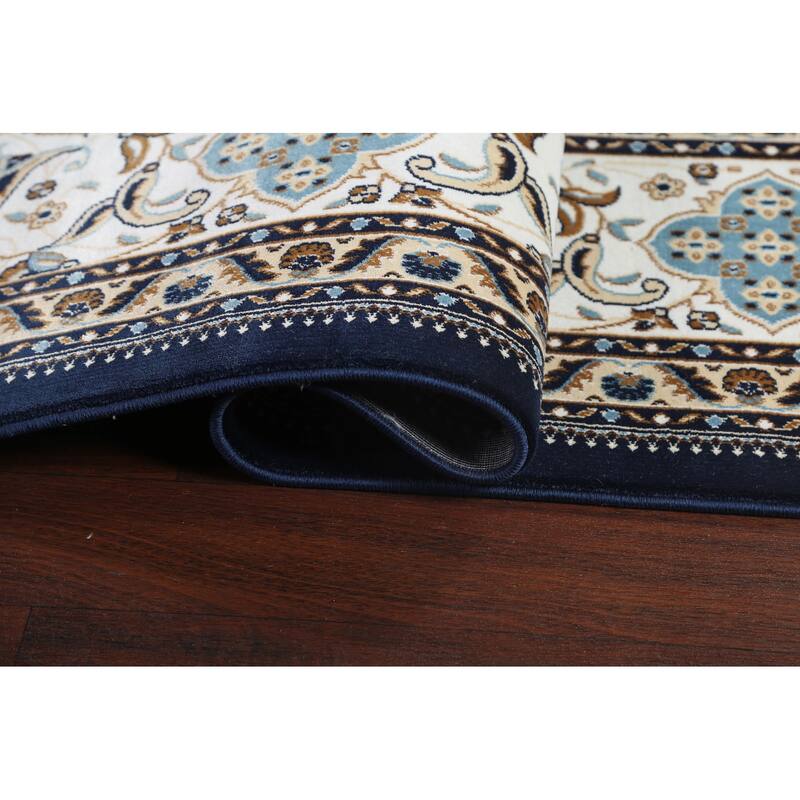 Navy Blue Floral Oriental Traditional Tabriz Area Rug Turkish Carpet