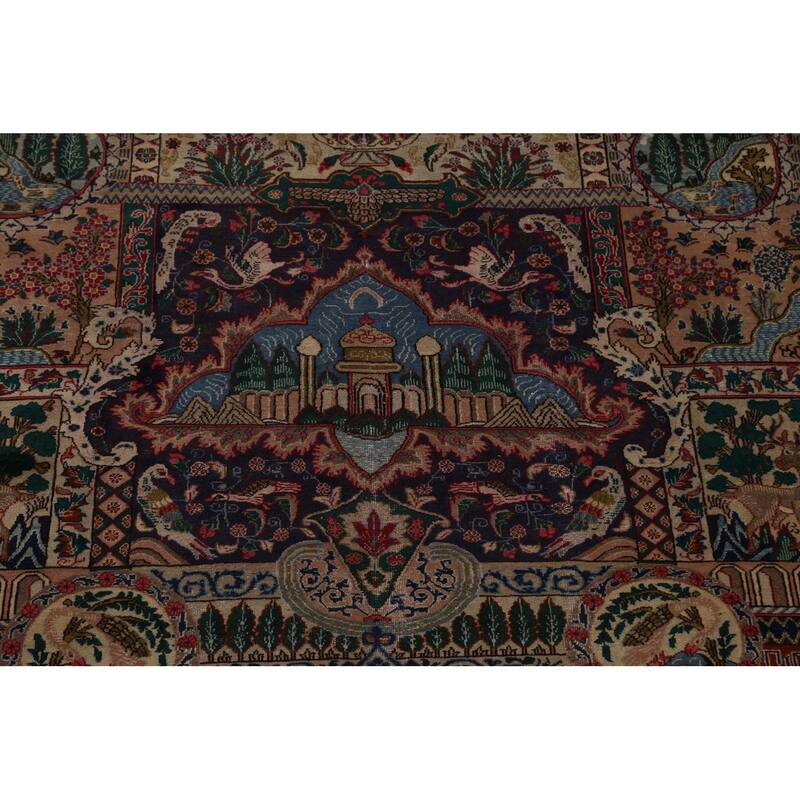 Animal Pictorial Kashmar Persian Area Rug Hand-knotted Wool Carpet - 9'7" x 12'6"