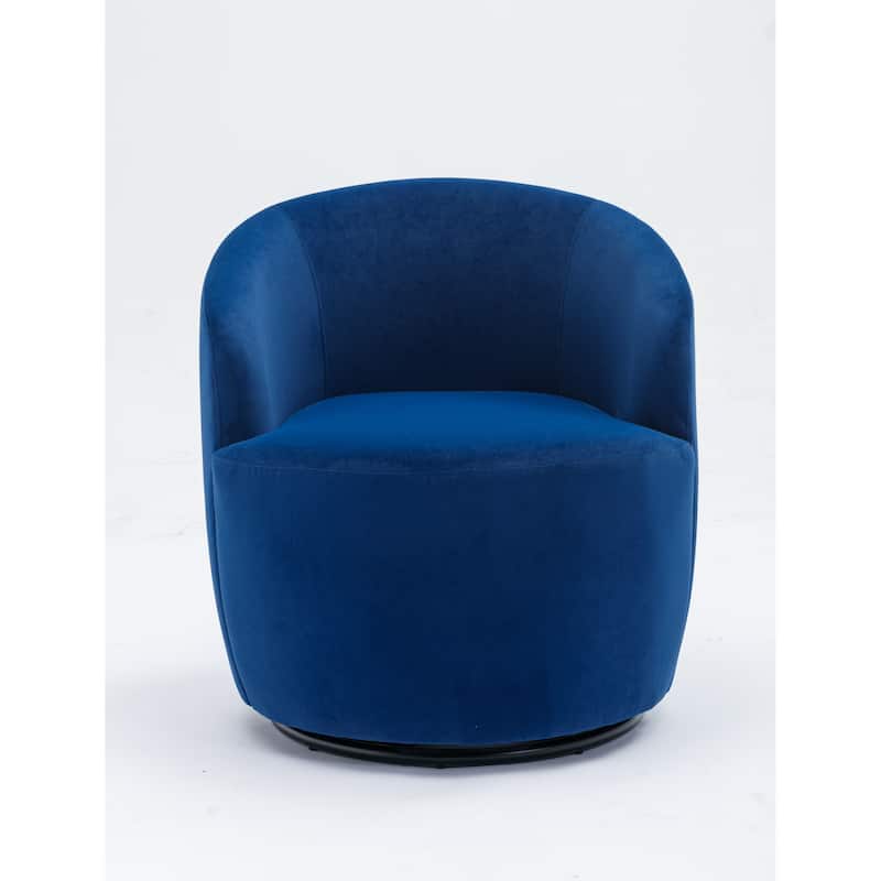 Blue Velvet 25.6" Swivel Barrel Chair with Black Coating
