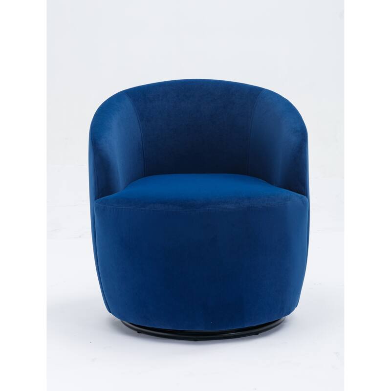 Modern Barrel Swivel Accent Chair with Metal Base, Round Velvet Upholstered Reading Chair w/ Curved Back for Living Room Bedroom