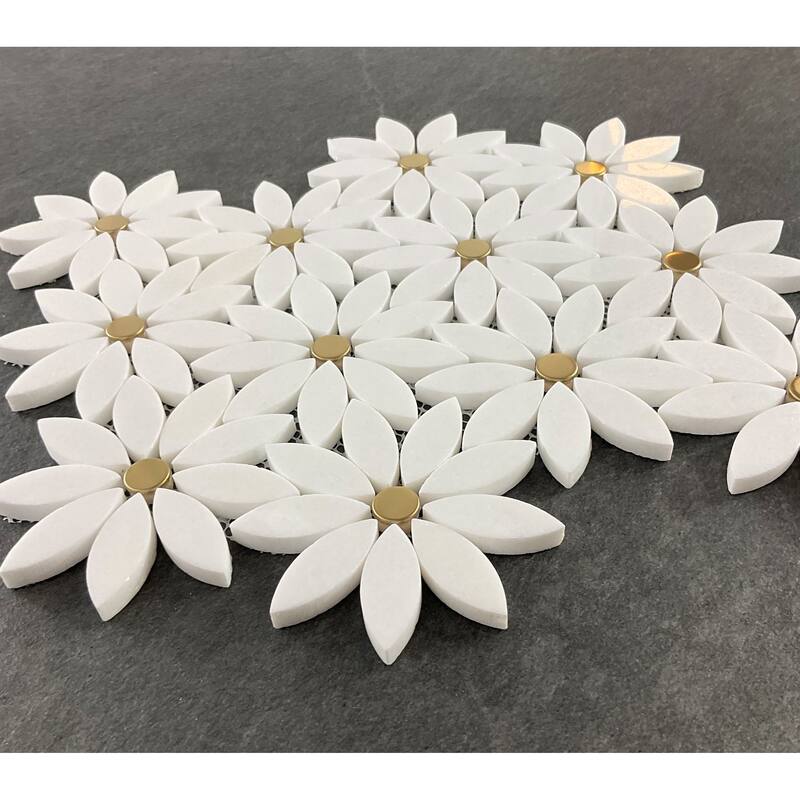 Thassos White Flower Pattern Marble Mosaic Tiles - Case (10 Sheets)