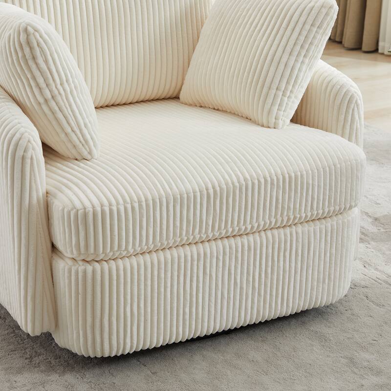 360° Swivel Accent Armchair for Living Room, 40.55" Upholstered Sofa Chair Round Corduroy Club Chair with 2 Pillow