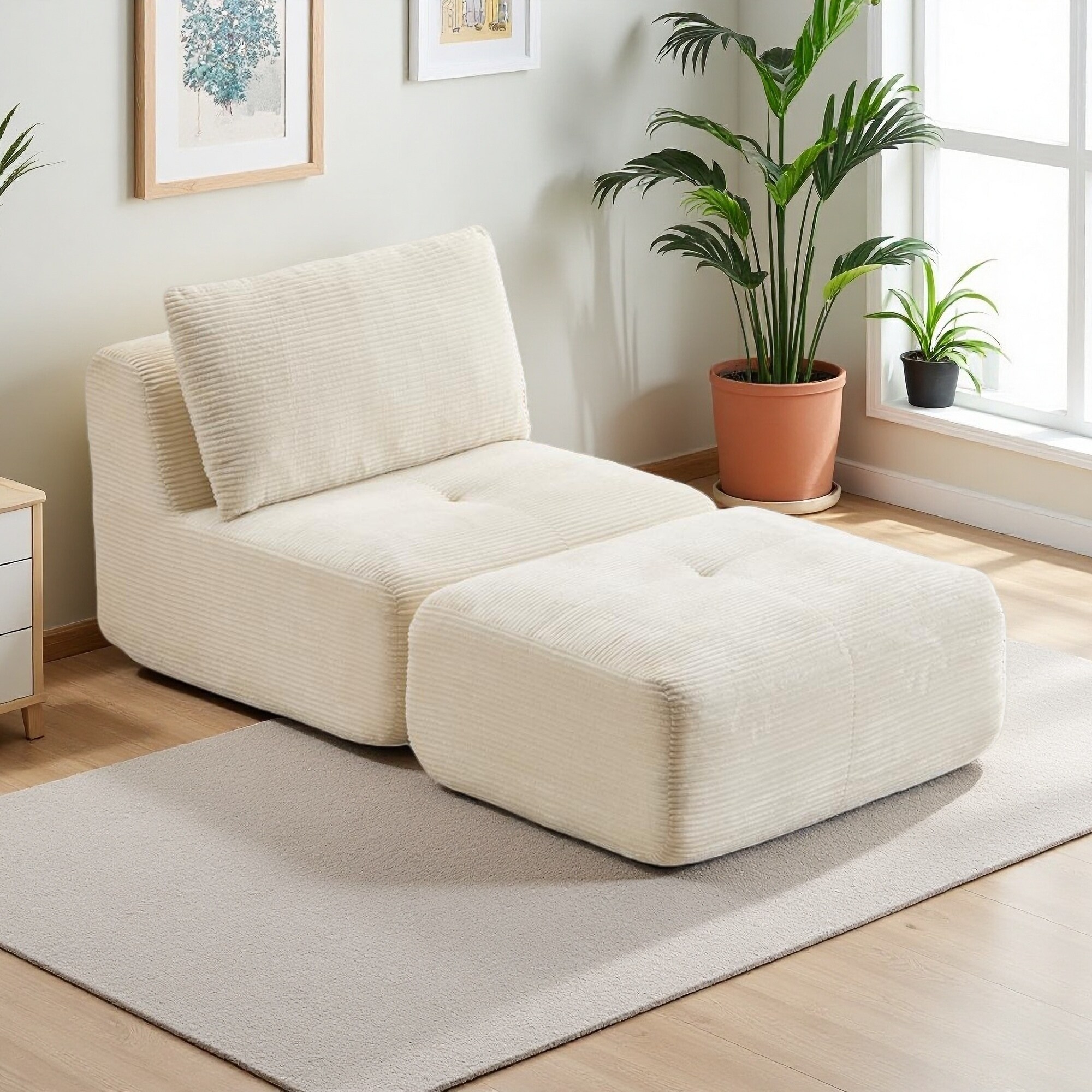 69.68" Corduroy Sofa, Memory Foam & Movable Ottoman