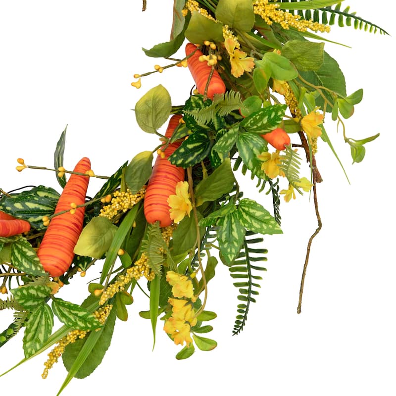Carrot Berry Foliage Easter Floral Spring Wreath, Orange Yellow 22"