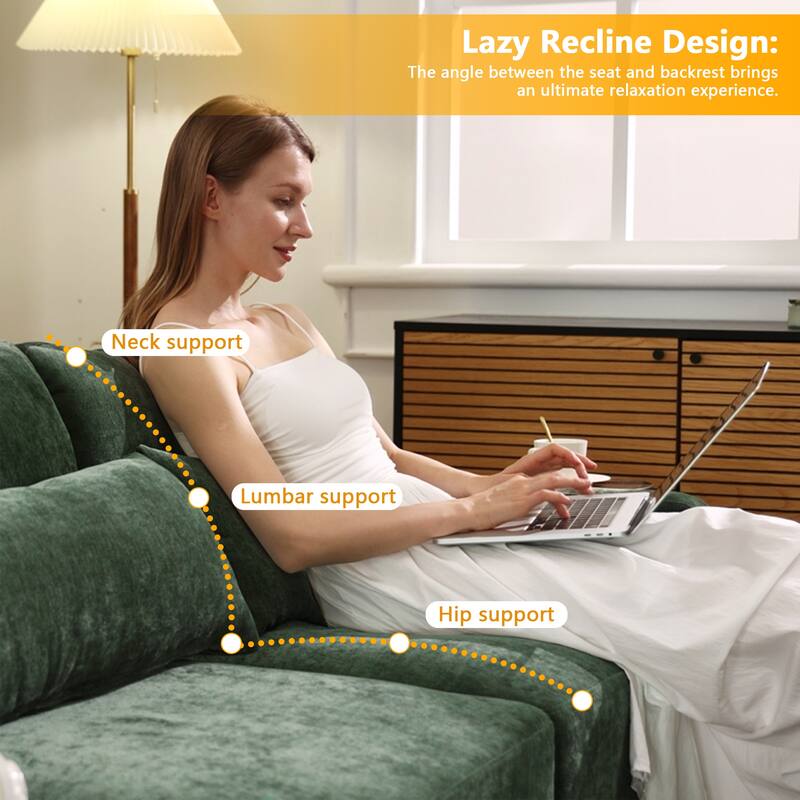 Chenille Upholstered Sofa with Lumbar Pillows