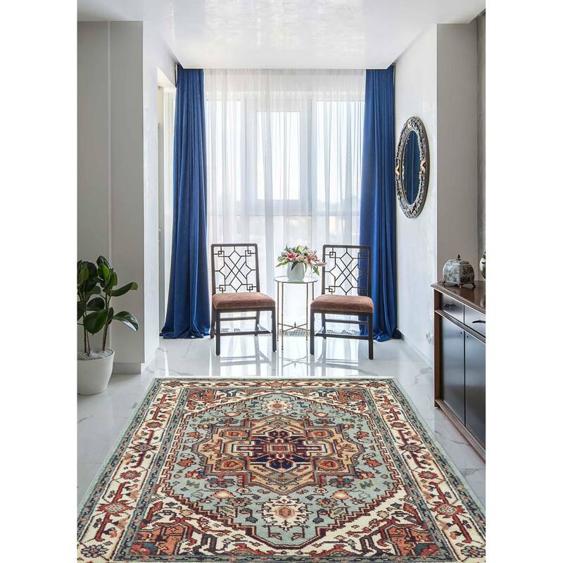 ECARPETGALLERY Hand-knotted Serapi Heritage Light Blue Wool Rug - 4'0 x 5'10
