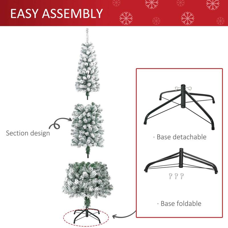 HOMCOM Unlit Slim Flocked Christmas Tree with Stand
