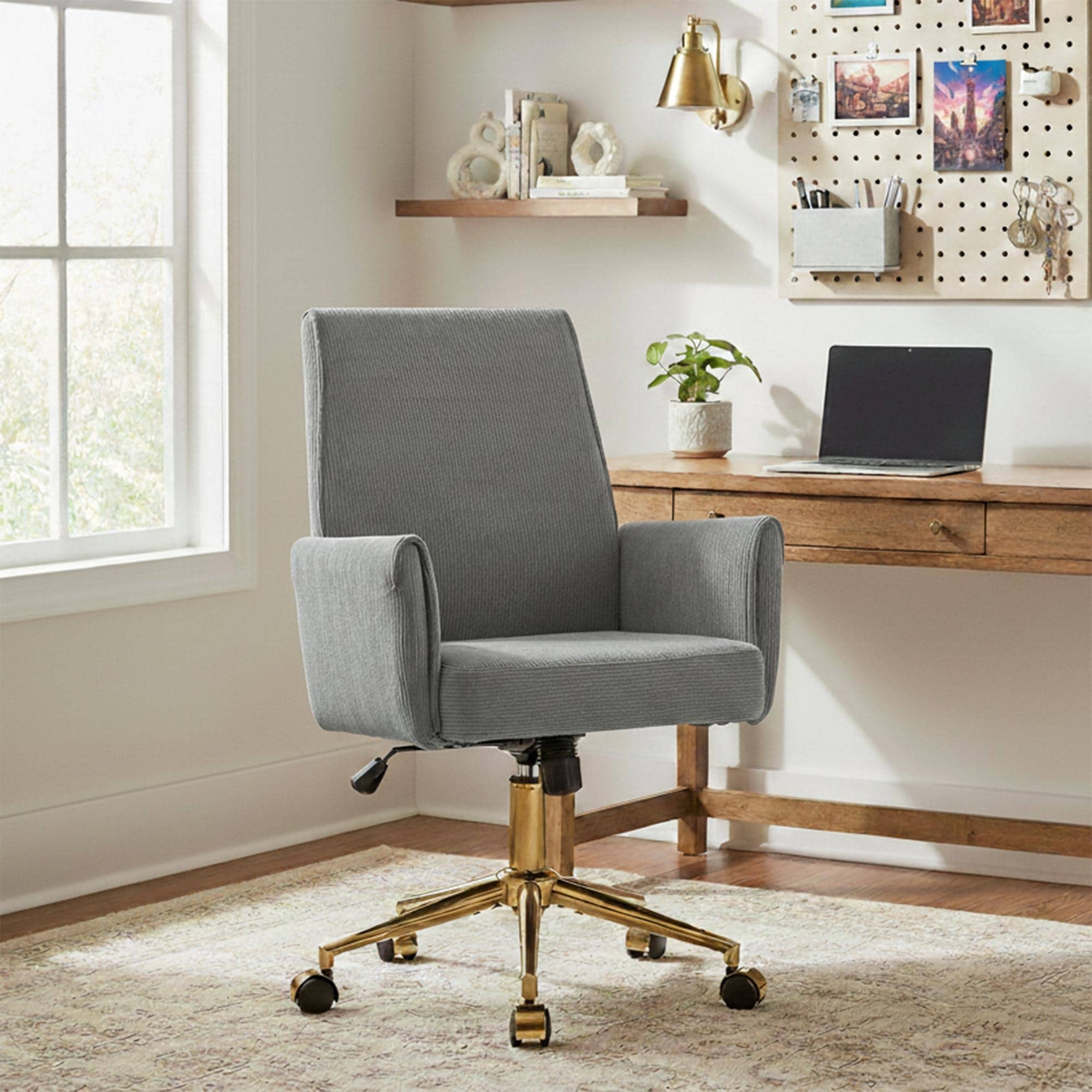 Modern Home Office Chair, Ergonomic Design with Height Adjustment and Striped Fabric for Home Office & Study - N/A