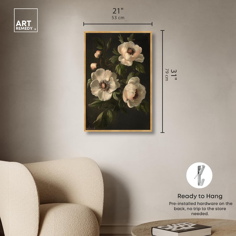 White Peonies in Dark I Canvas by Art Remedy