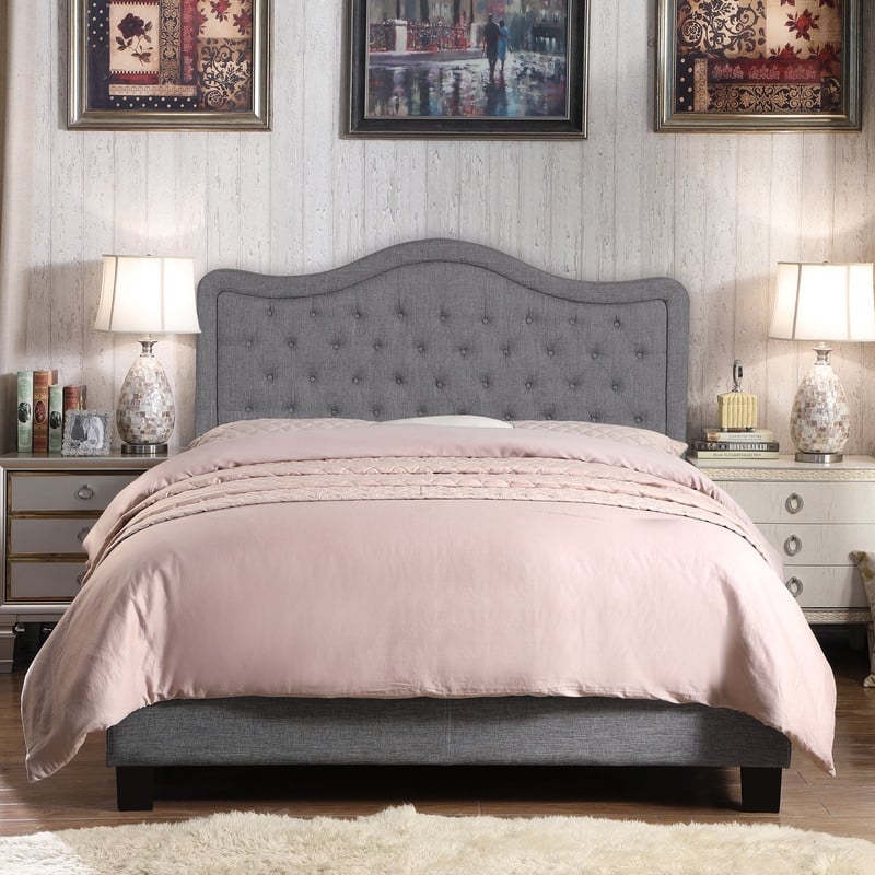 Moser Bay Adella Linen Upholstered Waved Top Tufted Bed - Dove Gray - Queen