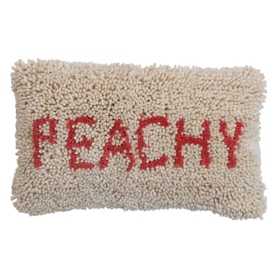 Tufted Wool and Cotton Lumbar Pillow with "Peachy" Message