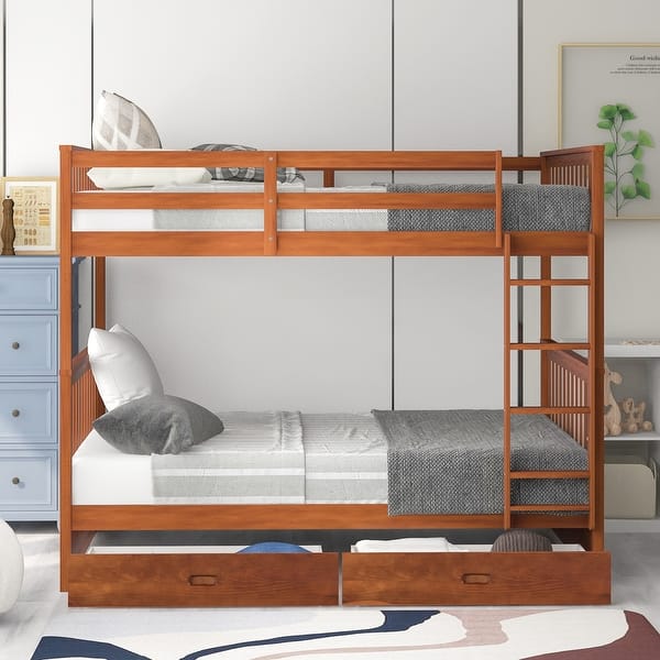FullOverFull Bunk Bed with Ladders and Two Storage Drawers Bed Bath