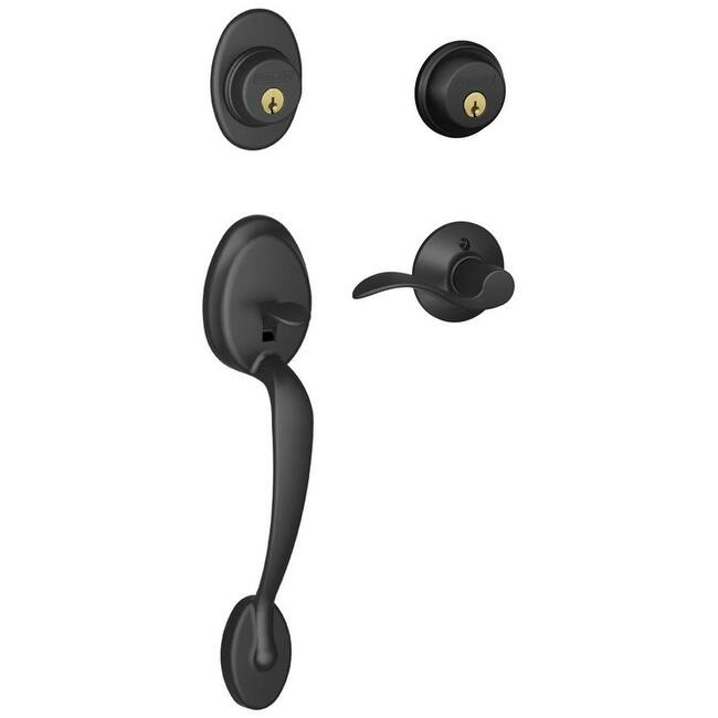 Schlage Plymouth Right Hand Double Cylinder Handleset with Accent - Matte Black