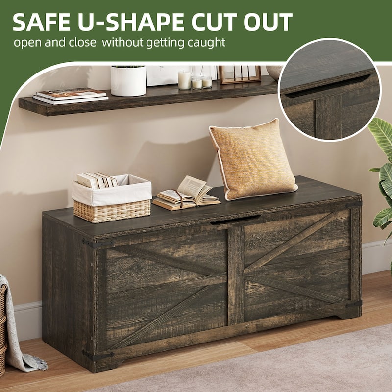 47" Storage Bench Farmhouse Storage Chest with 2 Safety Hinges for Entryway, Bedroom, Living Room