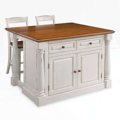 Homestyles Monarch Off-White Wood Kitchen Island Set with Wood Top - 48' x 25' x 36'