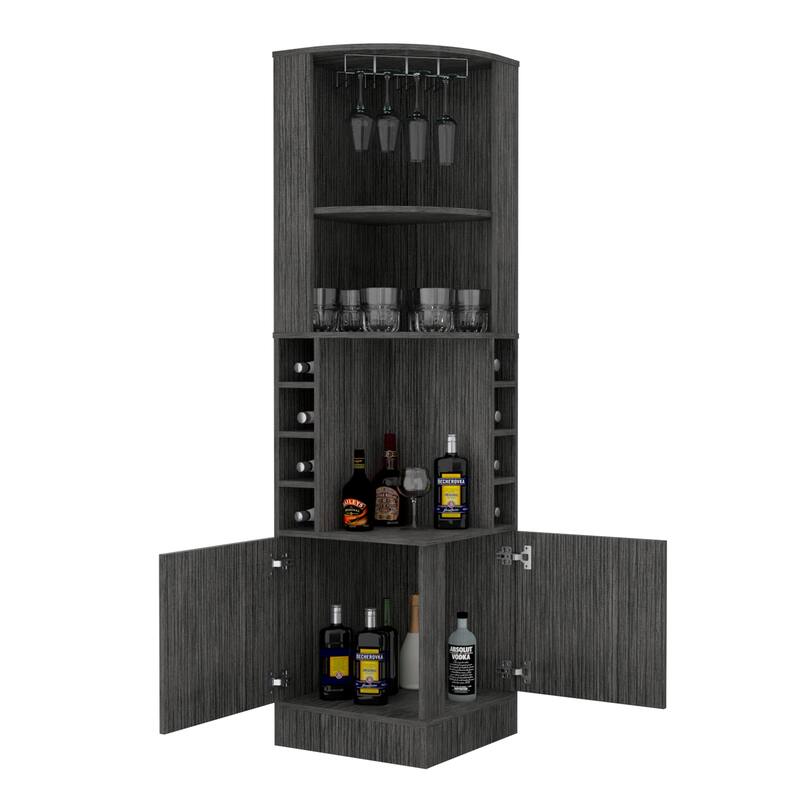 TUHOME Syrah Corner Bar Cabinet with 2-Doors and 8 Cubbies - N/A