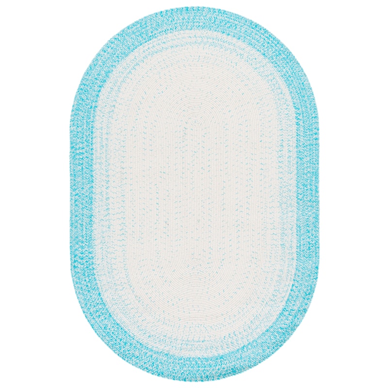 SAFAVIEH Handmade Braided Eiry Washable Indoor/Outdoor Rug - Weather Resistant & Easy Cleaning - Ivory/Aqua - 6' x 8' Oval