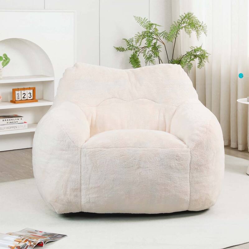 Giant Bean Bag Sofa Chair with Armrests,for Ultimate Comfort and Versatility in Any Room - White