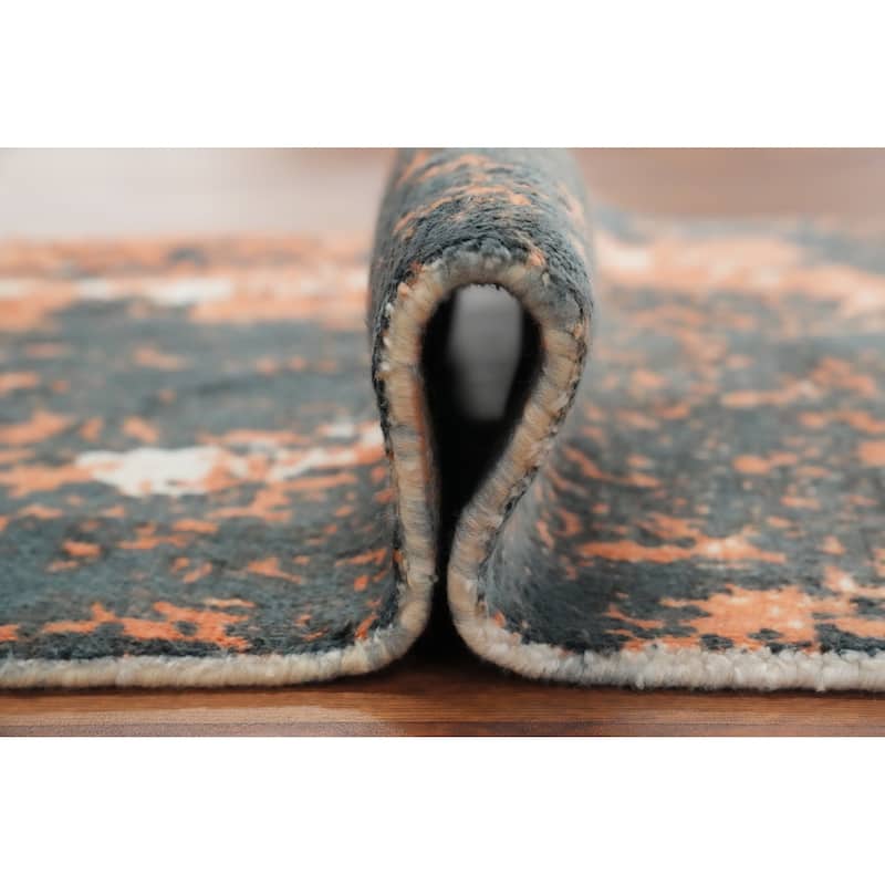 Hand Knotted Oriental Viscose Silk Carpet Modern Abstract Oranges & Rust Abstract Area Rug - 4' 0'' X 2' 0''