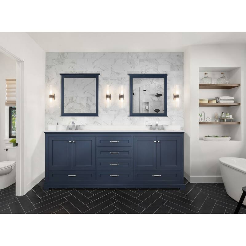 Dukes 80 in. W x 22 in. D Navy Blue Double Bath Vanity and White Quartz Top