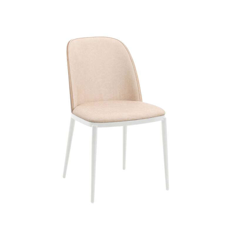 LeisureMod Tule Dining Chair with Upholstered Seat and White Steel Frame - Walnut/Light Brown