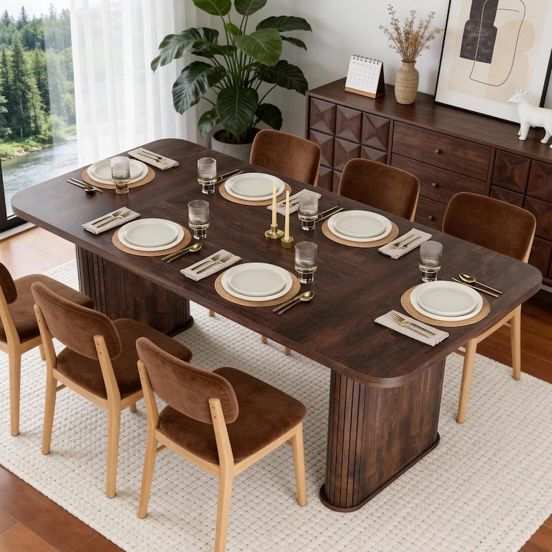 62 inch Kitchen Dining Table with Grille Design for Dining, Home, Office (Only Table)