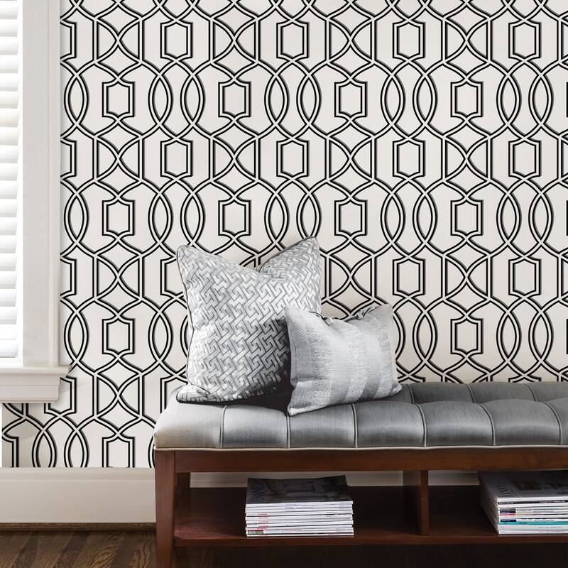 NuWallpaper Uptown Trellis Black/White Peel & Stick Wallpaper - 216in x 20.5in x 0.025in