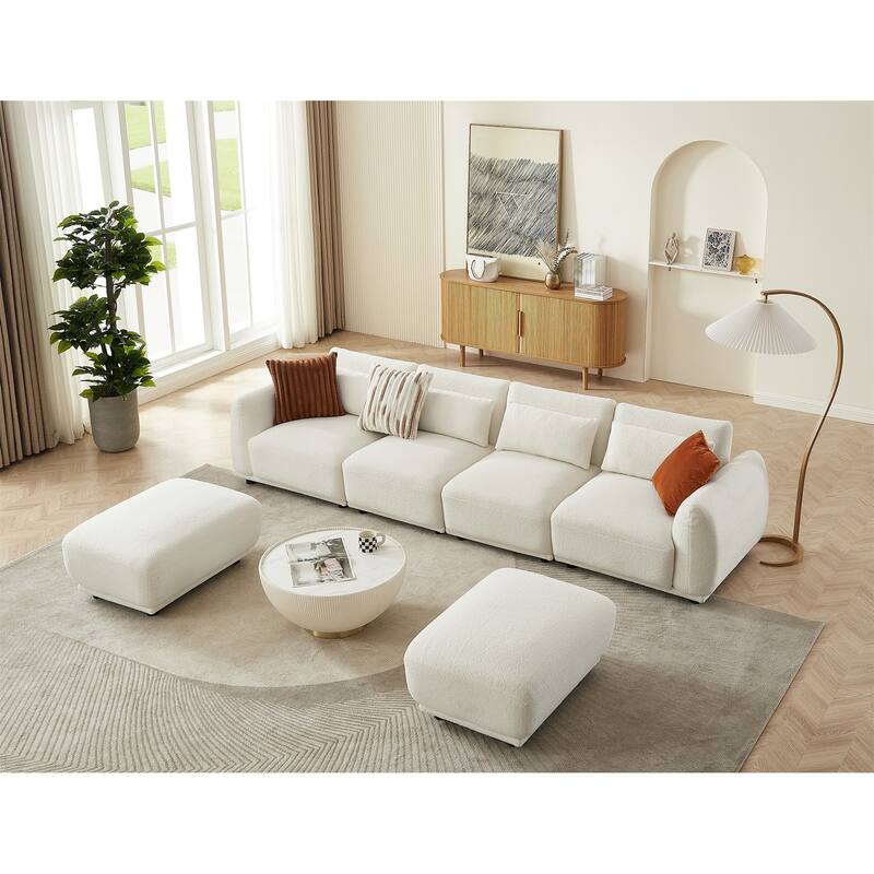 Comfy Lambswool Sectional Couch For Living Room, Boucle Convertible Modular Sofa