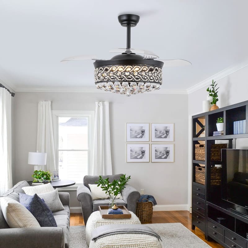 Kviflon 48'' Retractable Ceiling Fan with Lights and Remote 6 Speed, 3 Light Change Retractable Blade Chandelier Ceiling Fan