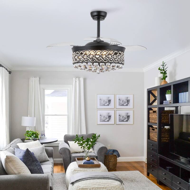 48'' Retractable Ceiling Fan with Lights and Remote 6 Speed, 3 Light ...