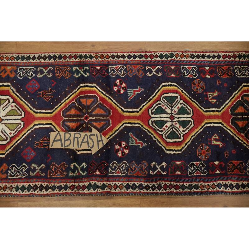 Hand Knotted Oriental 100% Wool Carpet Traditional Tribal Navy Blue & Blues Balouch Runner Rug - 10' 6'' X 1' 11''