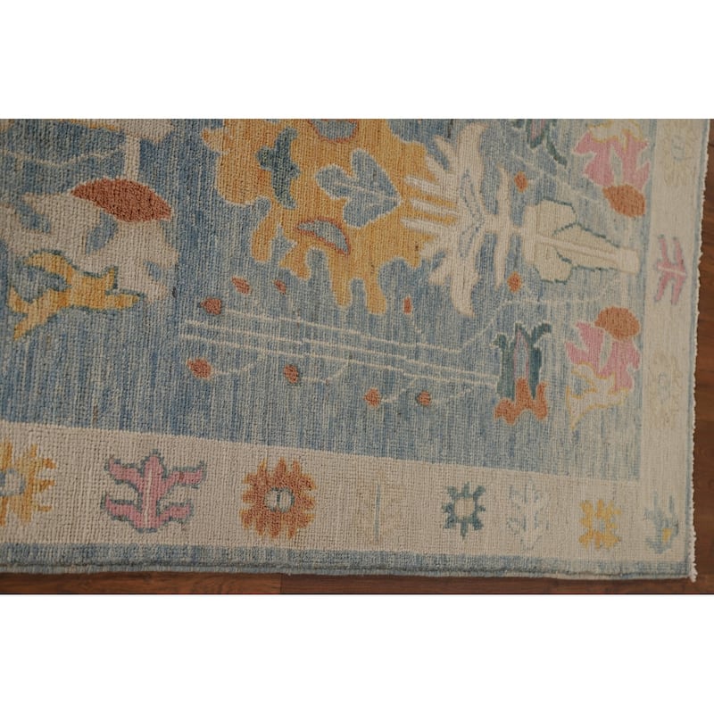 Blue Oushak Turkish Runner Rug Handmade Wool Carpet - 3'3"x 11'8"