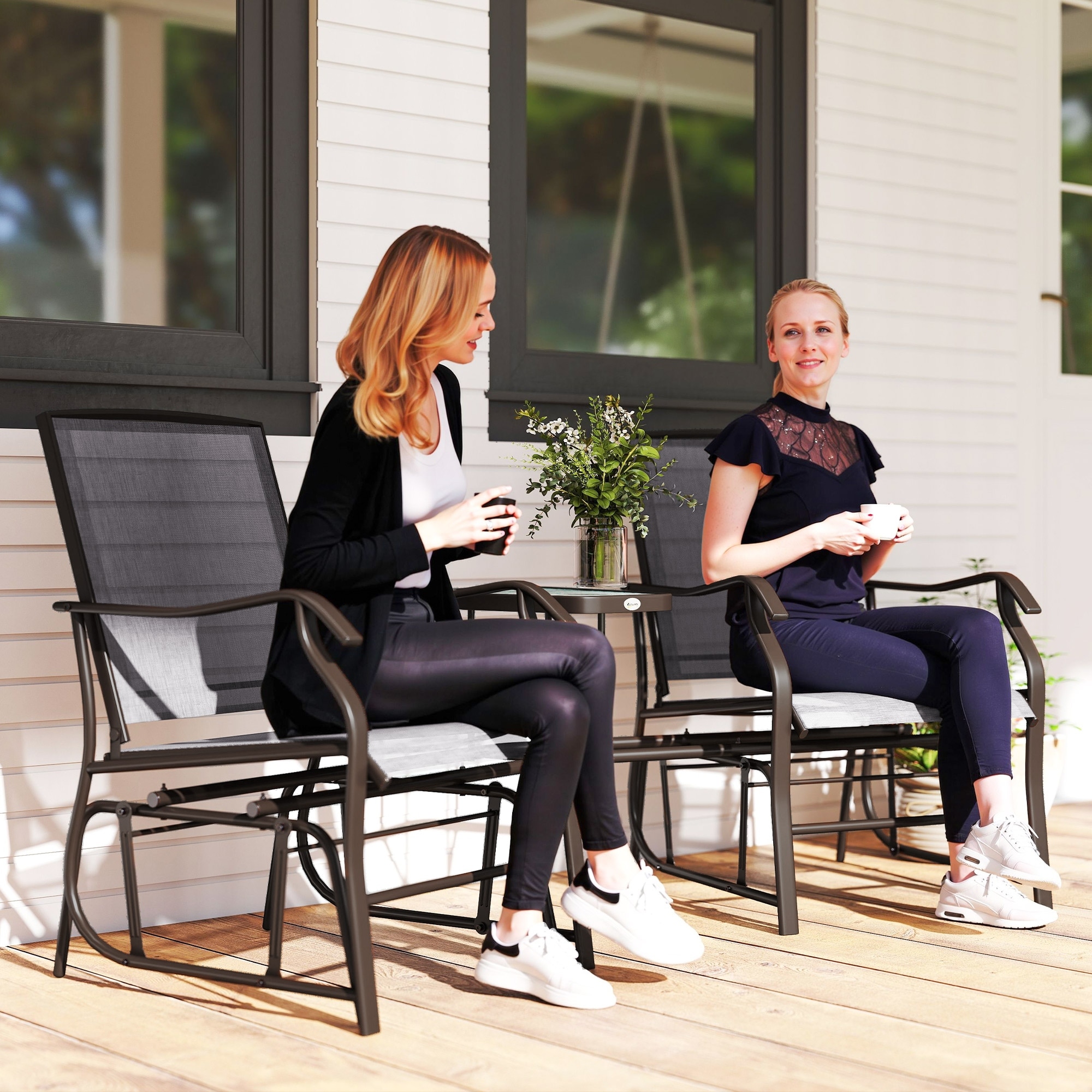 Outsunny 3-pc. Outdoor Sling Fabric Gliding Rocker Chairs w/ Table