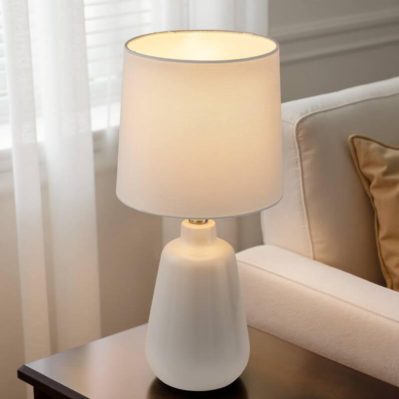 C Cattleya Modern Minimalist White Ceramic Table Lamp with Linen Fabric Shade