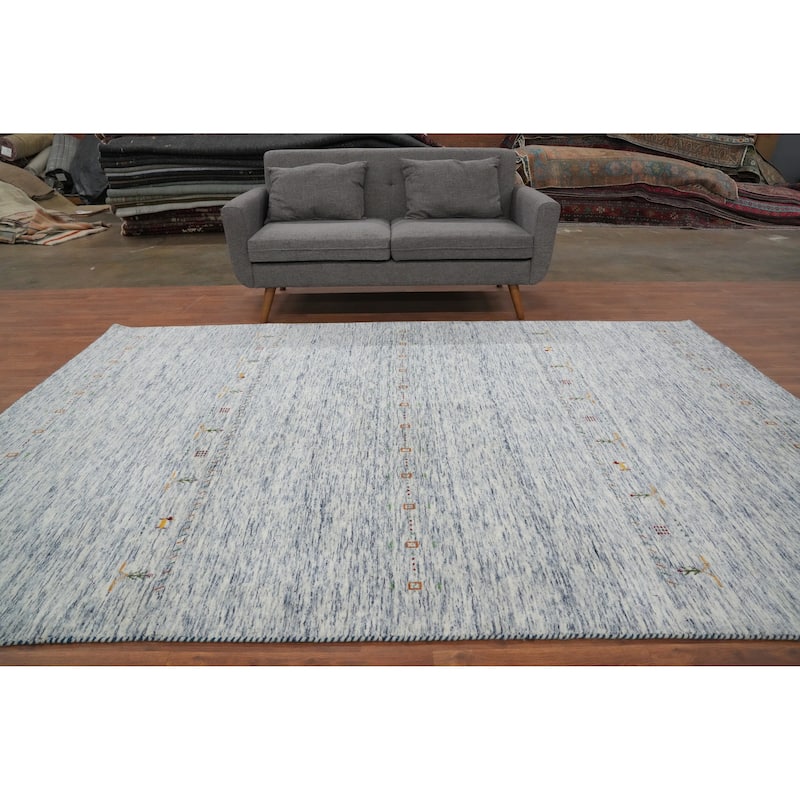 Hand Knotted Oriental 100% Wool Carpet Tribal Animal Pictorial Navy Blue & Blues Gabbeh Area Rug - 10' 0'' X 6' 7''