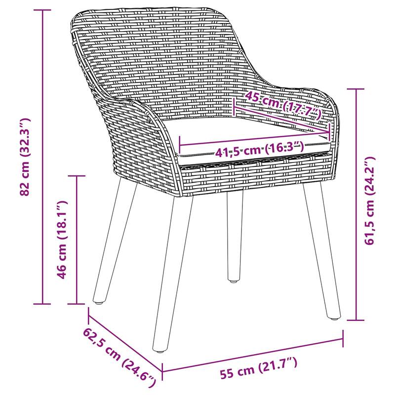 vidaXL Garden Dining Set with Cushion 9 pcs Grey Poly Rattan - 24.61 x 21.65 x 32.28 in