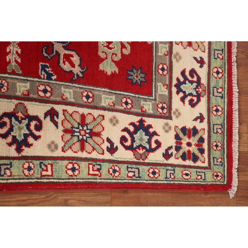 Traditional Red Kazak Area Rug Hand-Knotted Oriental Wool Carpet - 4'11" x 6'4"