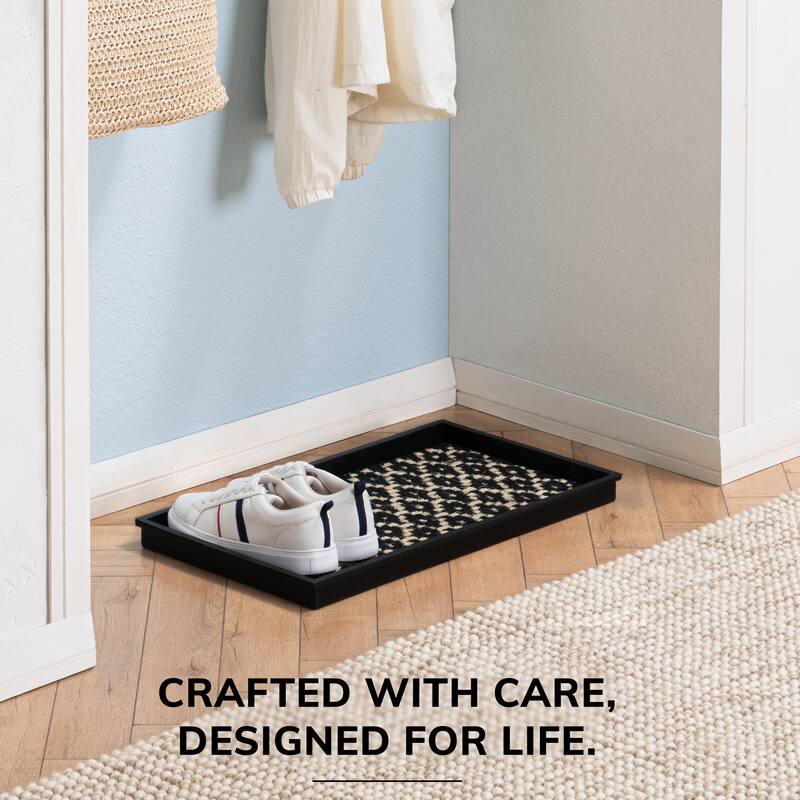Natural and Recycled Rubber Boot Tray with Black and Ivory Coir Insert