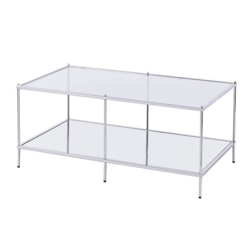 42" Chrome Glass And Metal Rectangular Mirrored Coffee Table - 19" H x 42.25" W x 24" D