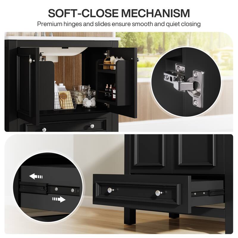 30 Inches Modern Bathroom Vanity Cabinet with Ceramic Basin & 1 Drawer