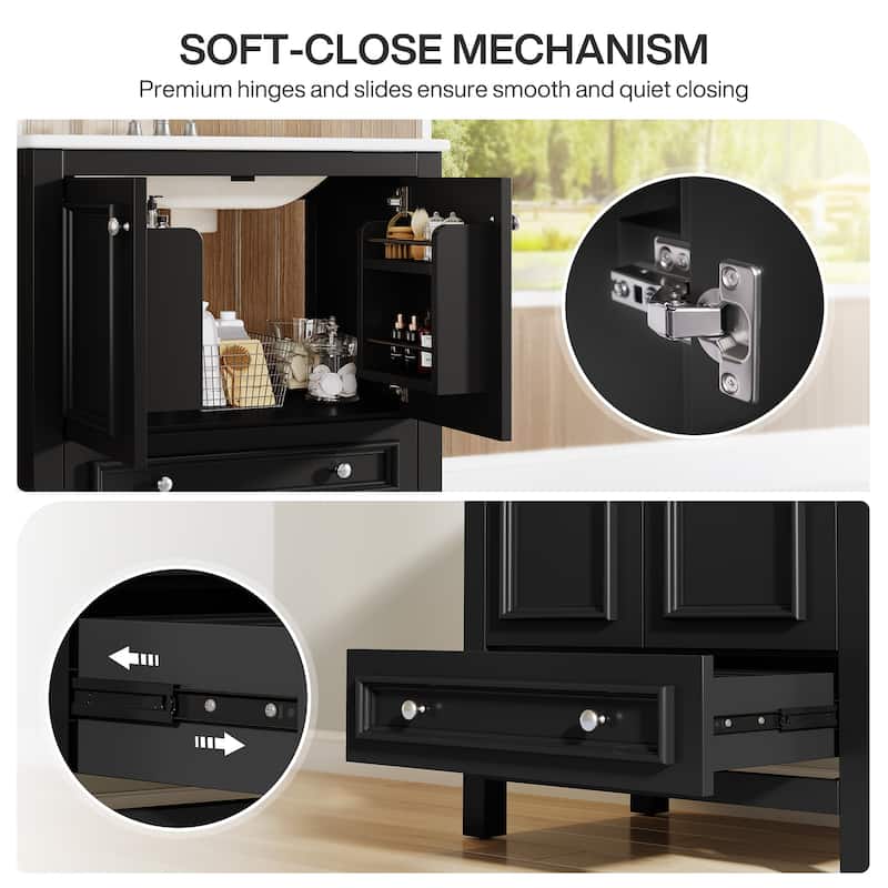 30 Inches Modern Bathroom Vanity with Sink, Vanity Cabinet with Drawer and Door Organizer