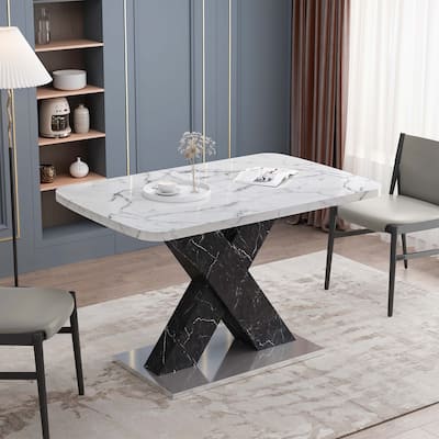 Modern Square Dining Table with Metal Base