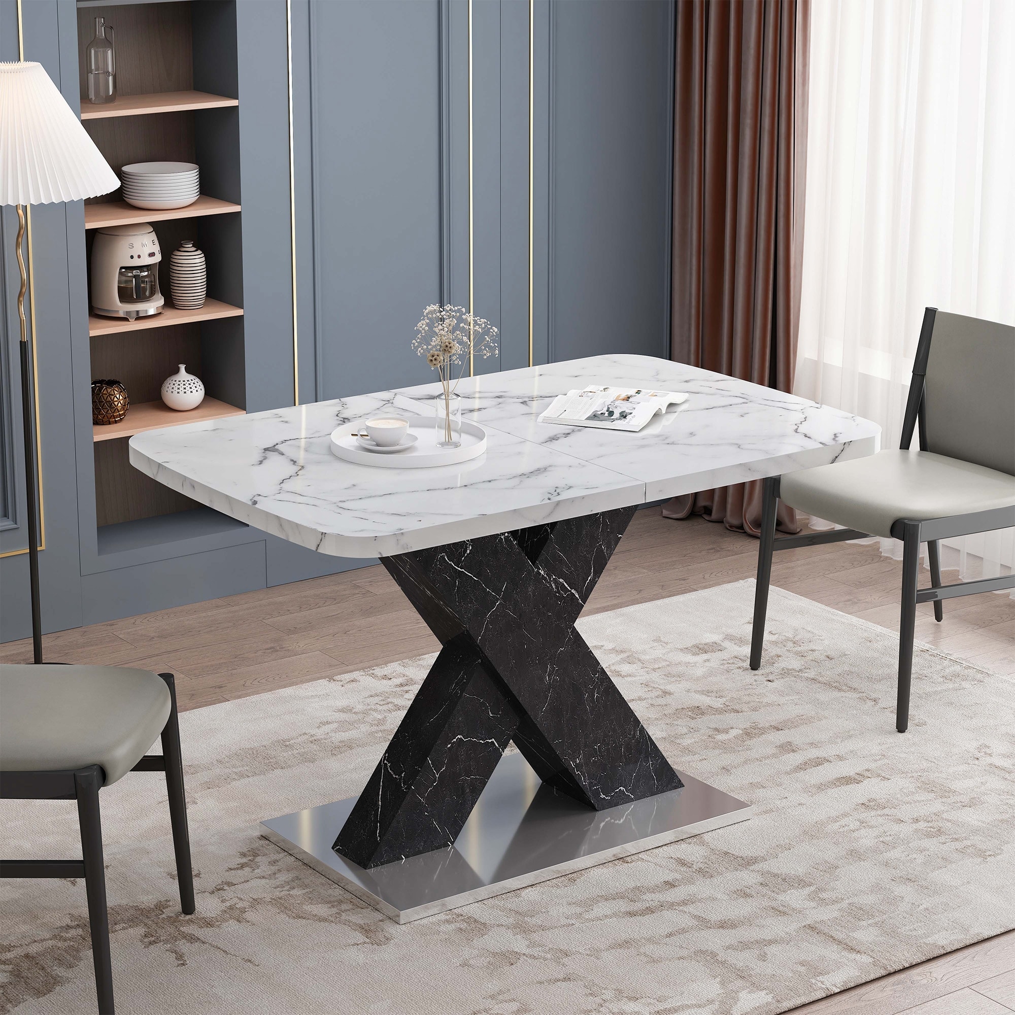Modern Square Dining Table with Metal Base