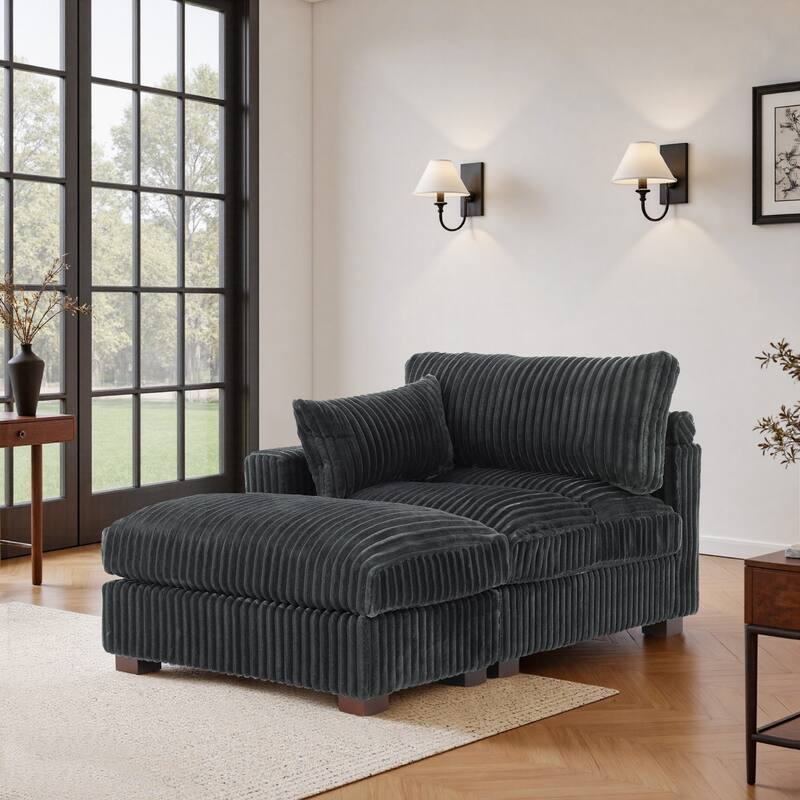 Plush Cloud Couch Modular Sectional Sofa with Ottoman - Grey-2-Piece - Left Facing